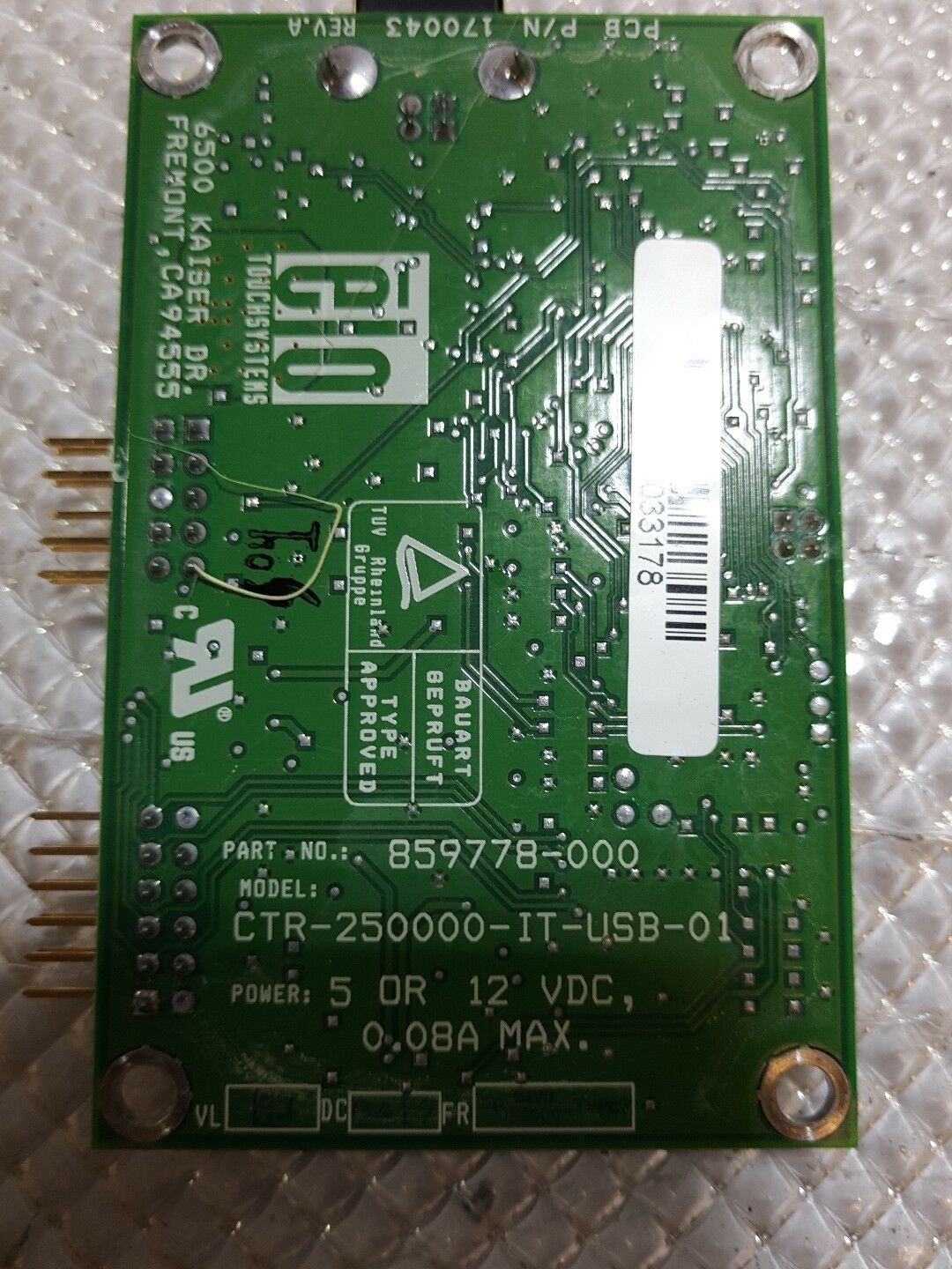 ELO Touch Screen Driver Board 2500UZ CTR-250000-IT-USB-01 859778-000