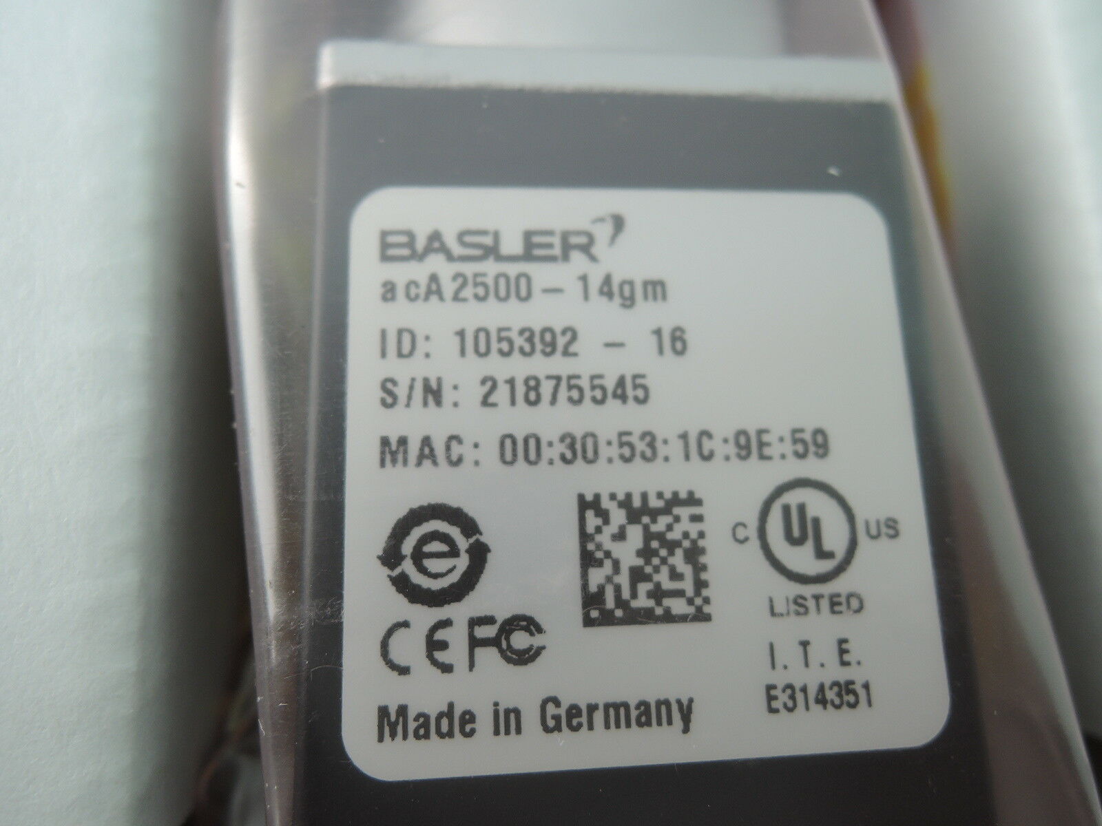 New Basler acA2500-14GM ACE Camera, 14FPS @ 5 MP Resolution, 1/25